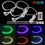   Kit Angel Eyes LED RGB pentru BMW E46 cu far ZKW cu xenon din fabrica, cu 16 culori, cu telecomanda