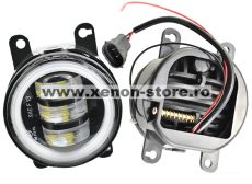 Set 2 proiectoare ceata LED Dacia, Renault, Nissan cu angel eyes, lumina alb+galben, diamentru 3" / 90mm, 30W, 12/24V, carcasa aluminiu, mufa H11, H8 - FG-AWYD